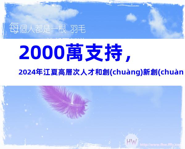 2000萬支持，2024年江夏高層次人才和創(chuàng)新創(chuàng)業(yè)人才團(tuán)隊集聚獎補(bǔ)措施申報指南