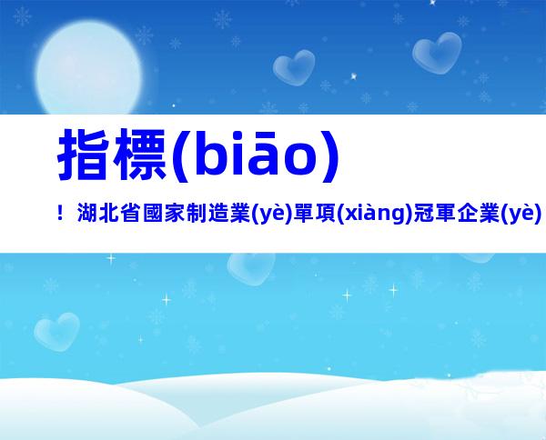 指標(biāo)！湖北省國家制造業(yè)單項(xiàng)冠軍企業(yè)認(rèn)定申報(bào)條件